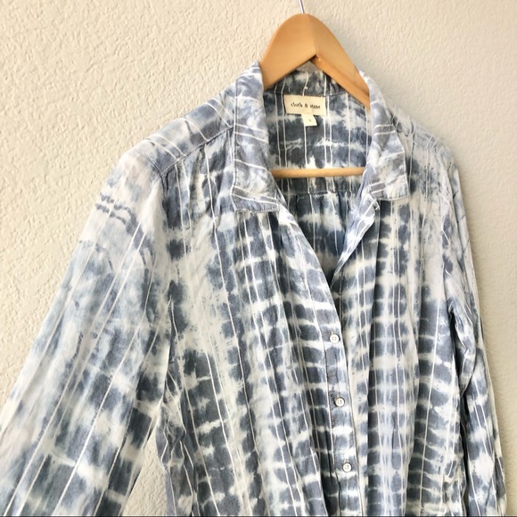 Cloth & Stone Long Sleeve  Button Front Tie Front Shirt Size Small Acid wash - Picture 6 of 9